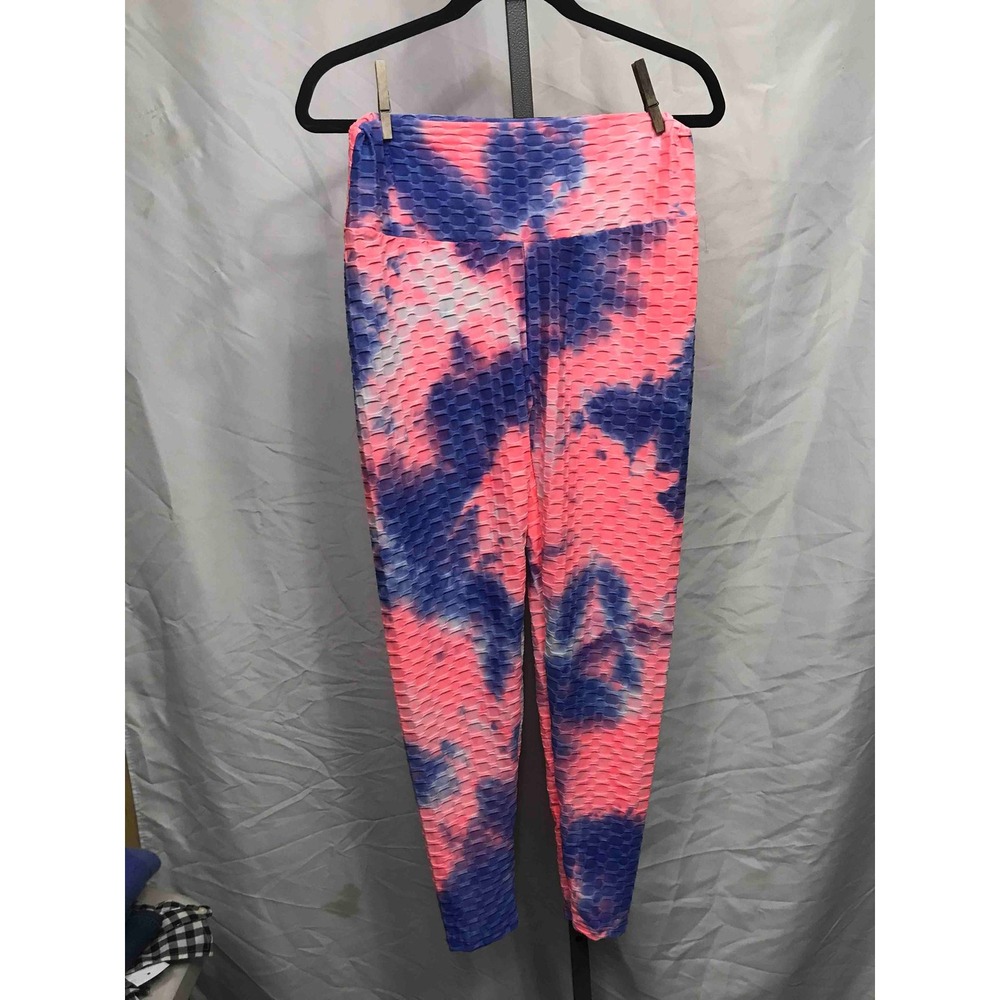 ZENANA Tie Dye Textured Leggings Women's XL Pink Blue Ruched‎ Butt Lift
